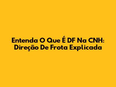 Entenda O Que É DF Na CNH: Direção De Frota Explicada