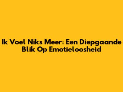 Ik Voel Niks Meer: Een Diepgaande Blik Op Emotieloosheid