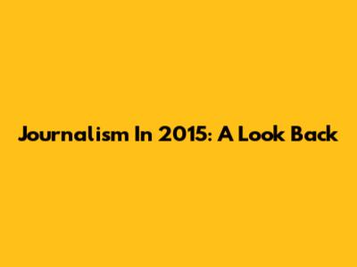Journalism In 2015: A Look Back