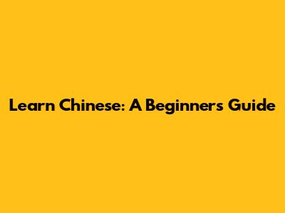 Learn Chinese: A Beginner's Guide