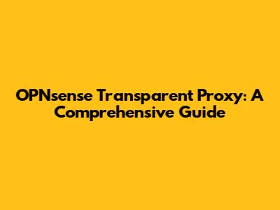 OPNsense Transparent Proxy: A Comprehensive Guide