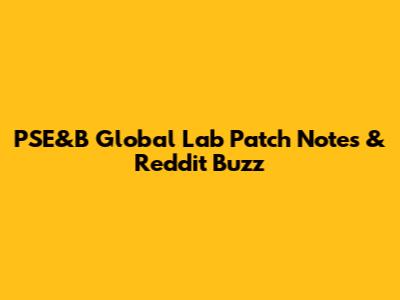 PSE&B Global Lab Patch Notes & Reddit Buzz