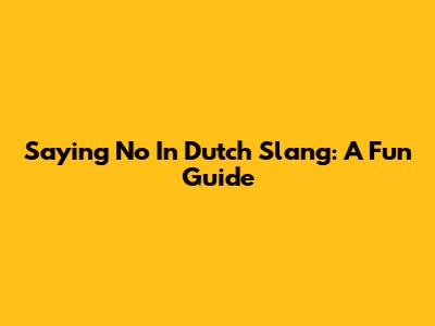 Saying No In Dutch Slang: A Fun Guide