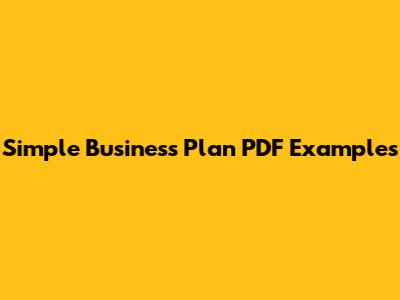 Simple Business Plan PDF Examples