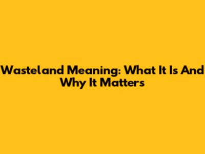 Wasteland Meaning: What It Is And Why It Matters
