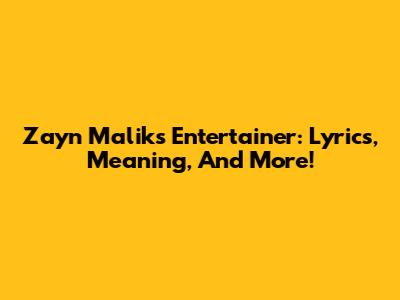 Zayn Malik's 'Entertainer': Lyrics, Meaning, And More!